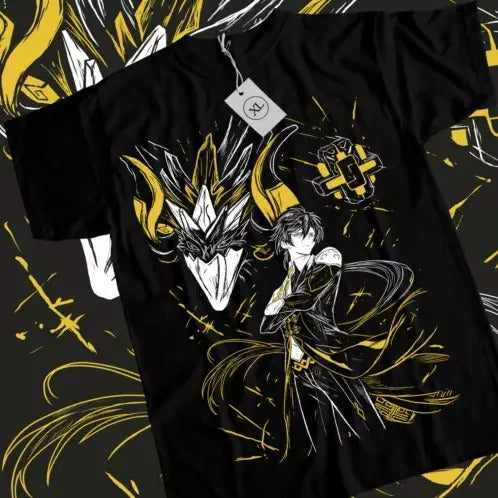 Zhongli Genshin Impact T-shirt Anime Boys Girl Kawaii Black Shirt Tee All Size Hoodie, Sweatshirt | RetroVerseTees.com