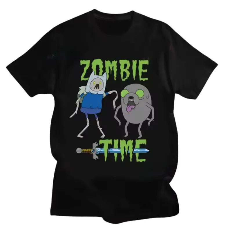 Zombie Time Adventure Vintage Funny Cartoon Cotton Printing Graphic Tees, Crew Neck, Size S- 3XL, Menswear Top,...