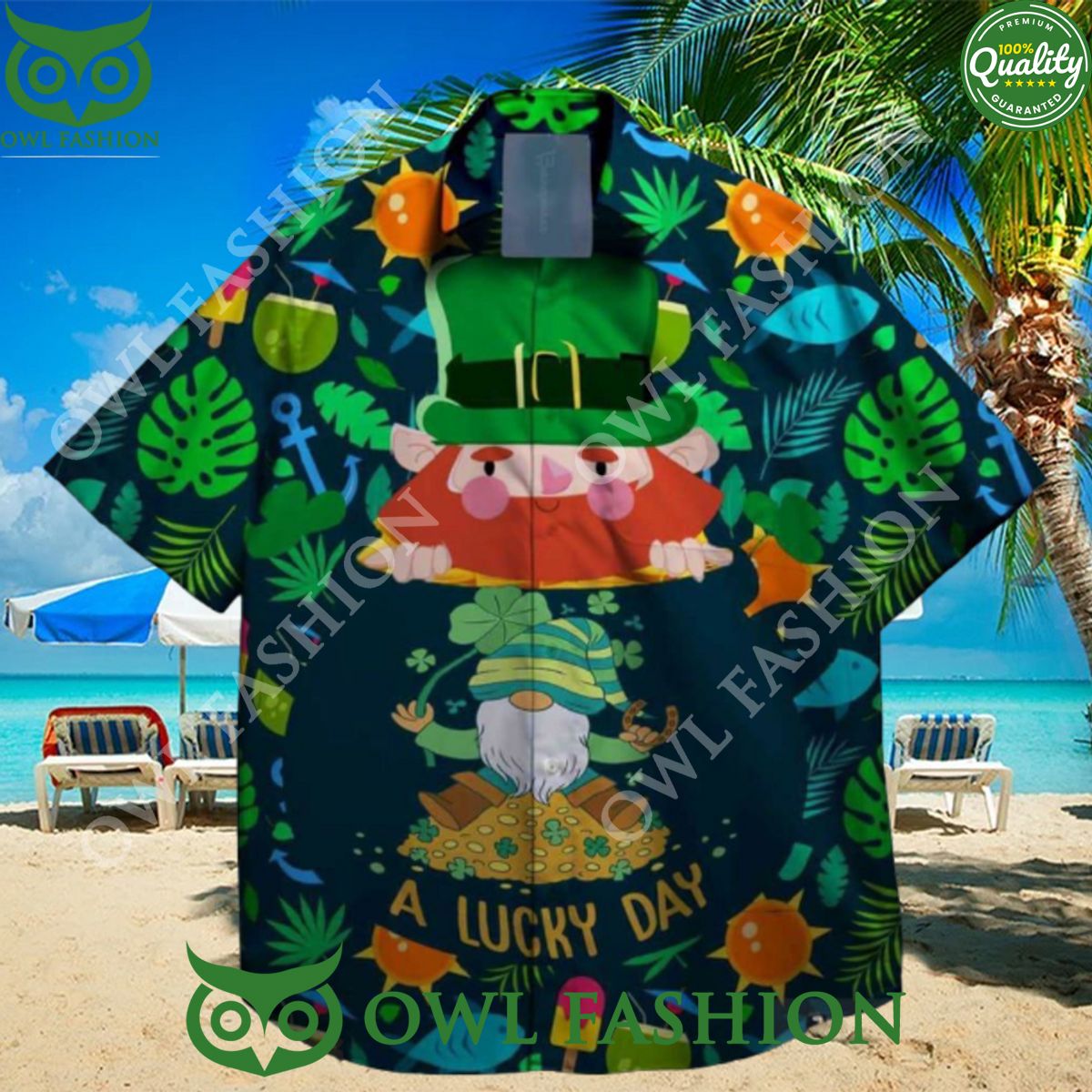 a lucky day shamrock st patrick day summer hawaiian shirt