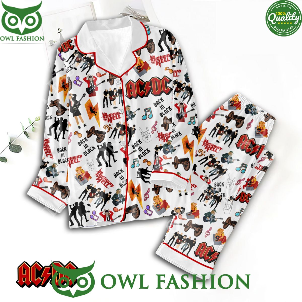 ACDC Back In Black Button Down Pajamas Set