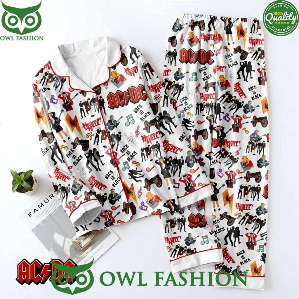 ACDC Back In Black Button Down Pajamas Set