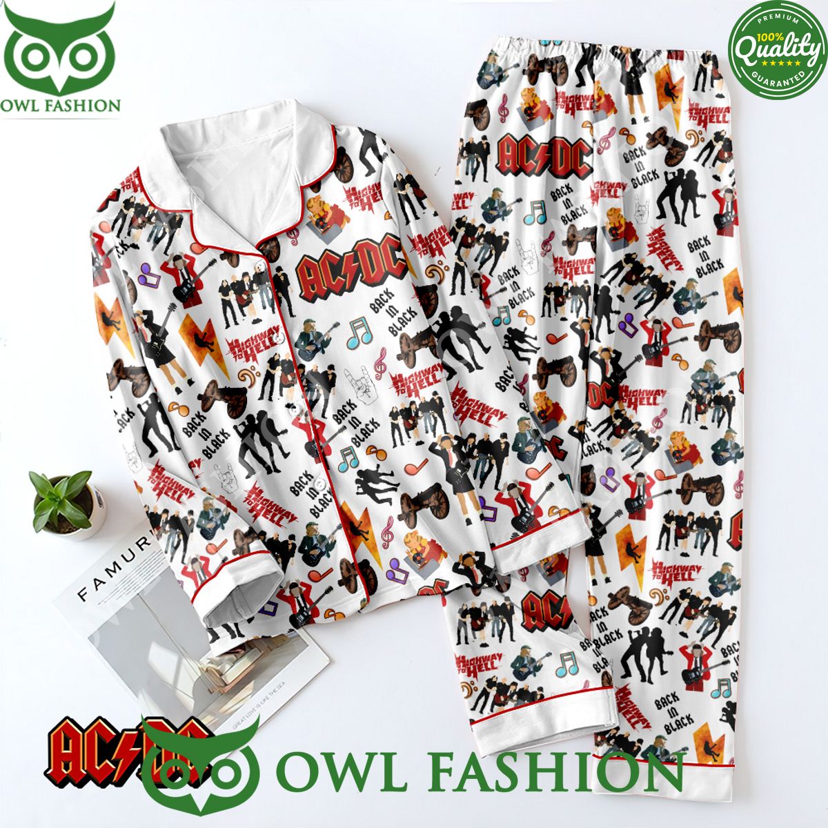ACDC Back In Black Button Down Pajamas Set