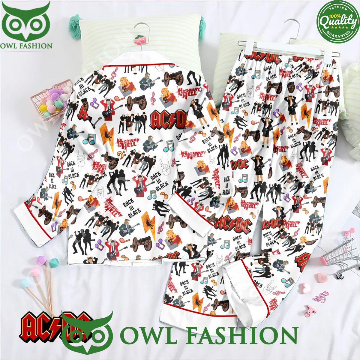 ACDC Back In Black Button Down Pajamas Set