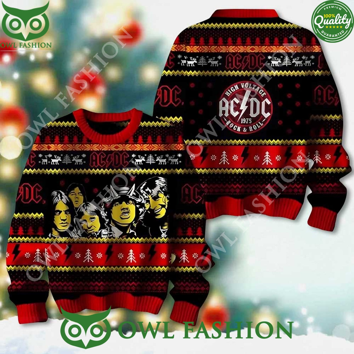 ACDC Rock n Roll 1975 3D Ugly Sweater