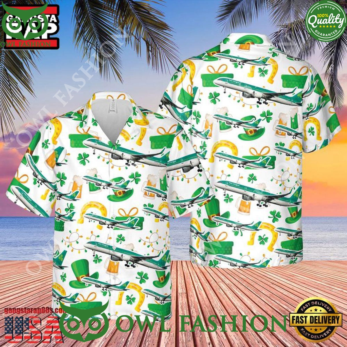 Aer Lingus Boeing 757-200 Saint Patrick’s Day Hawaiian Shirt