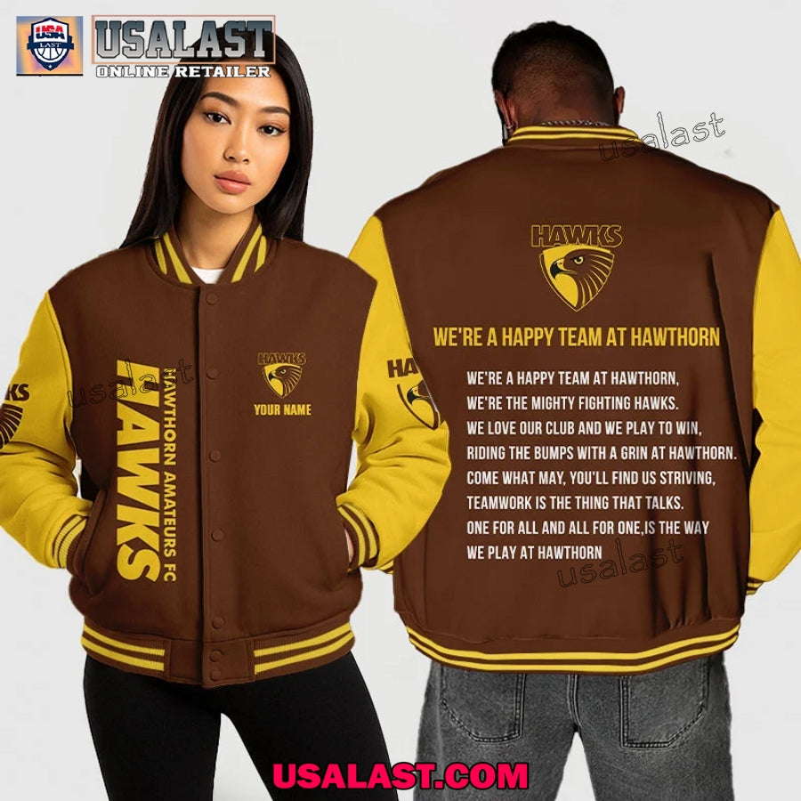 AFL Hawthorn Baseball Jacket – We’re A Happy Team At Hawthorn