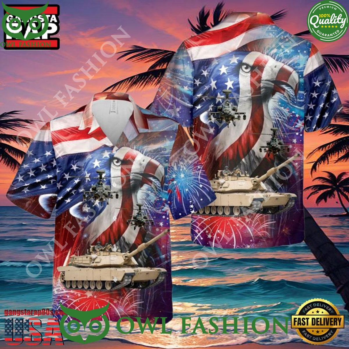 Ah-64 Attack Helicopter 4th Of July Veteran Hawaiian Shirt