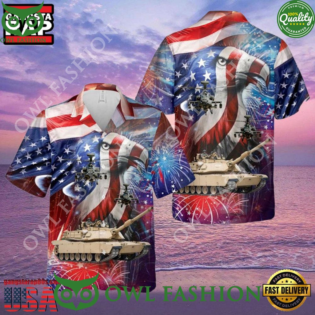 Ah-64 Attack Helicopter 4th Of July Veteran Hawaiian Shirt