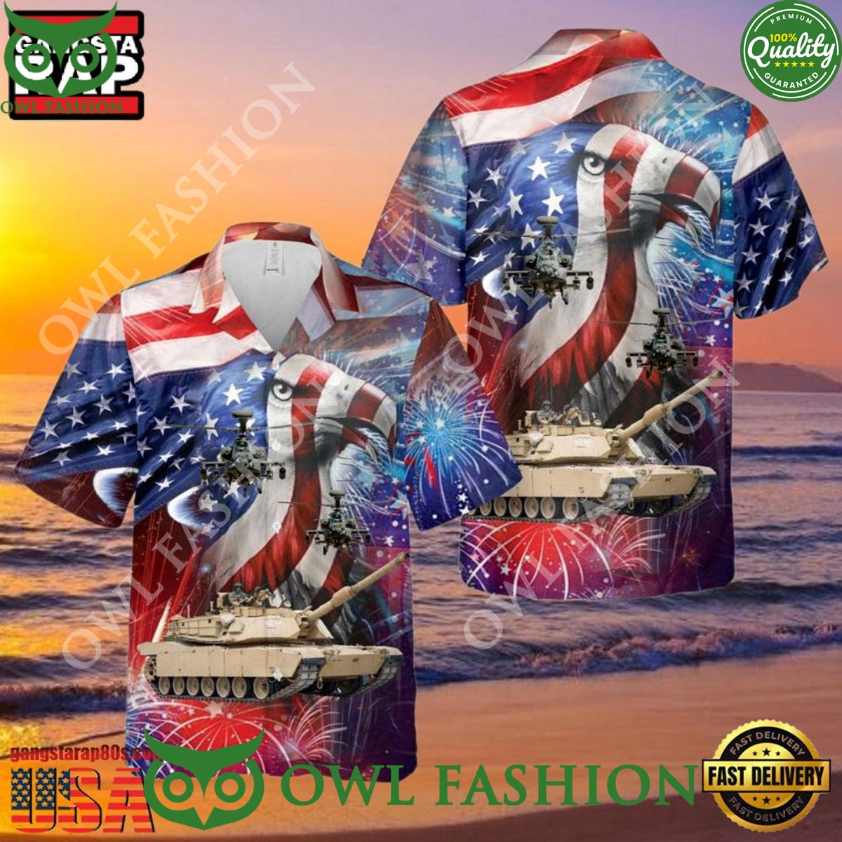 Ah-64 Attack Helicopter 4th Of July Veteran Hawaiian Shirt