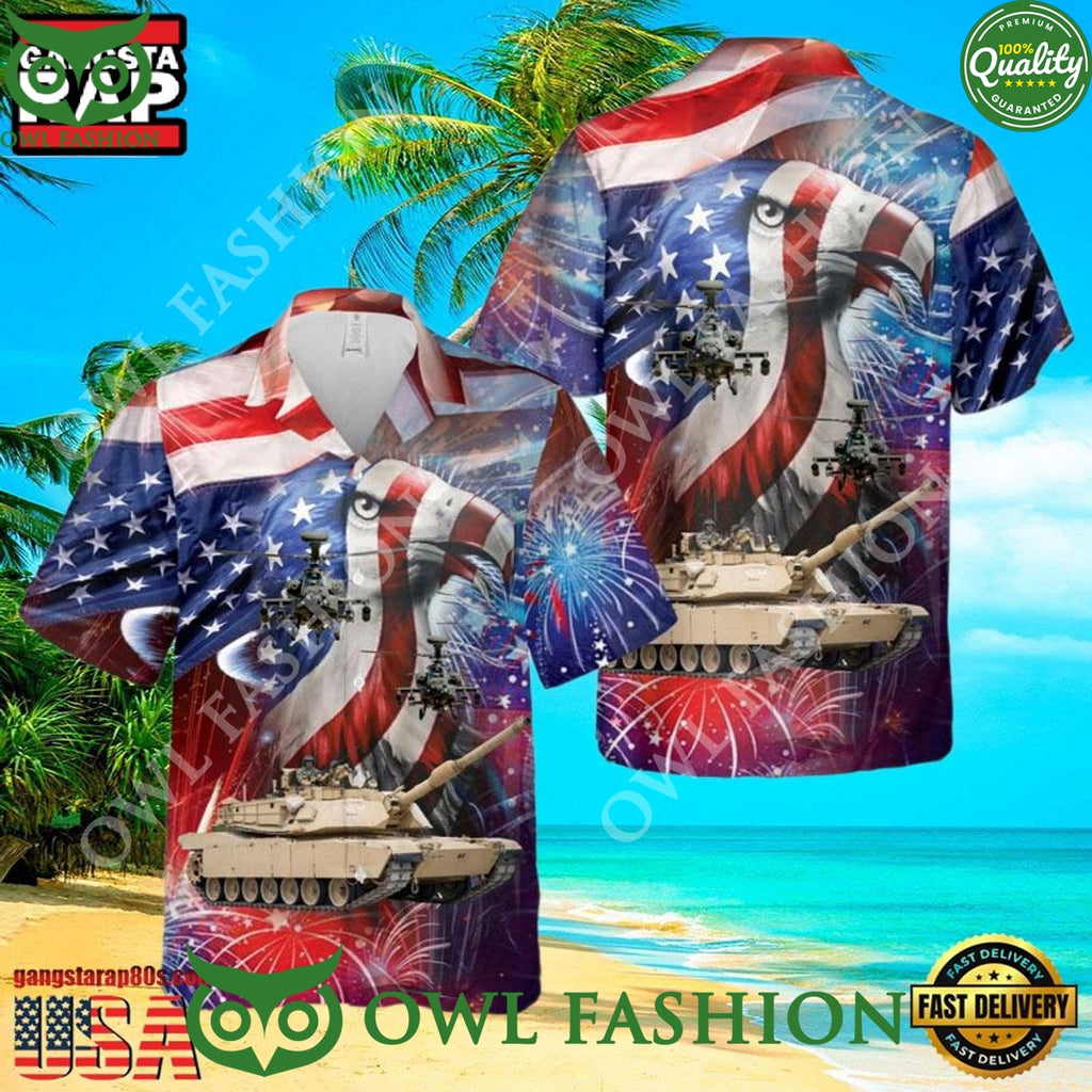 Ah-64 Attack Helicopter 4th Of July Veteran Hawaiian Shirt
