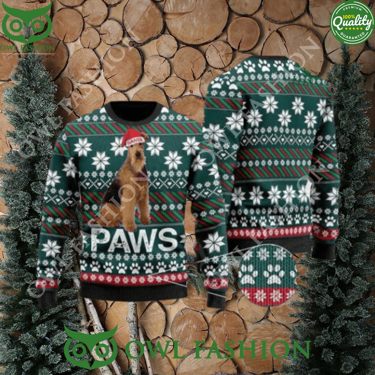 Airedale Terrier Santa Printed Christmas Ugly Sweater Jumper