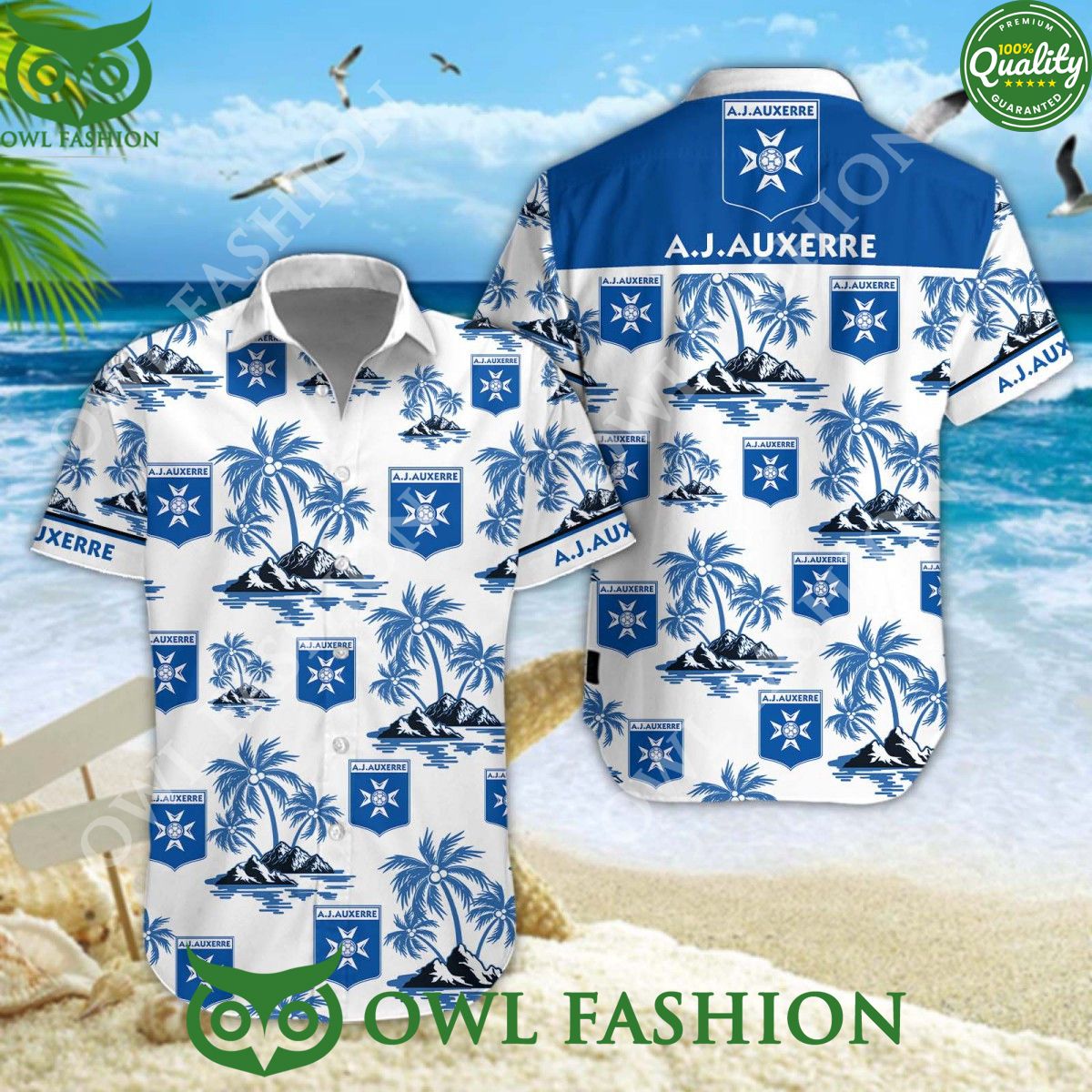 AJ Auxerre Ligue 2 Beach Vibe Hawaiian Shirt Shorts