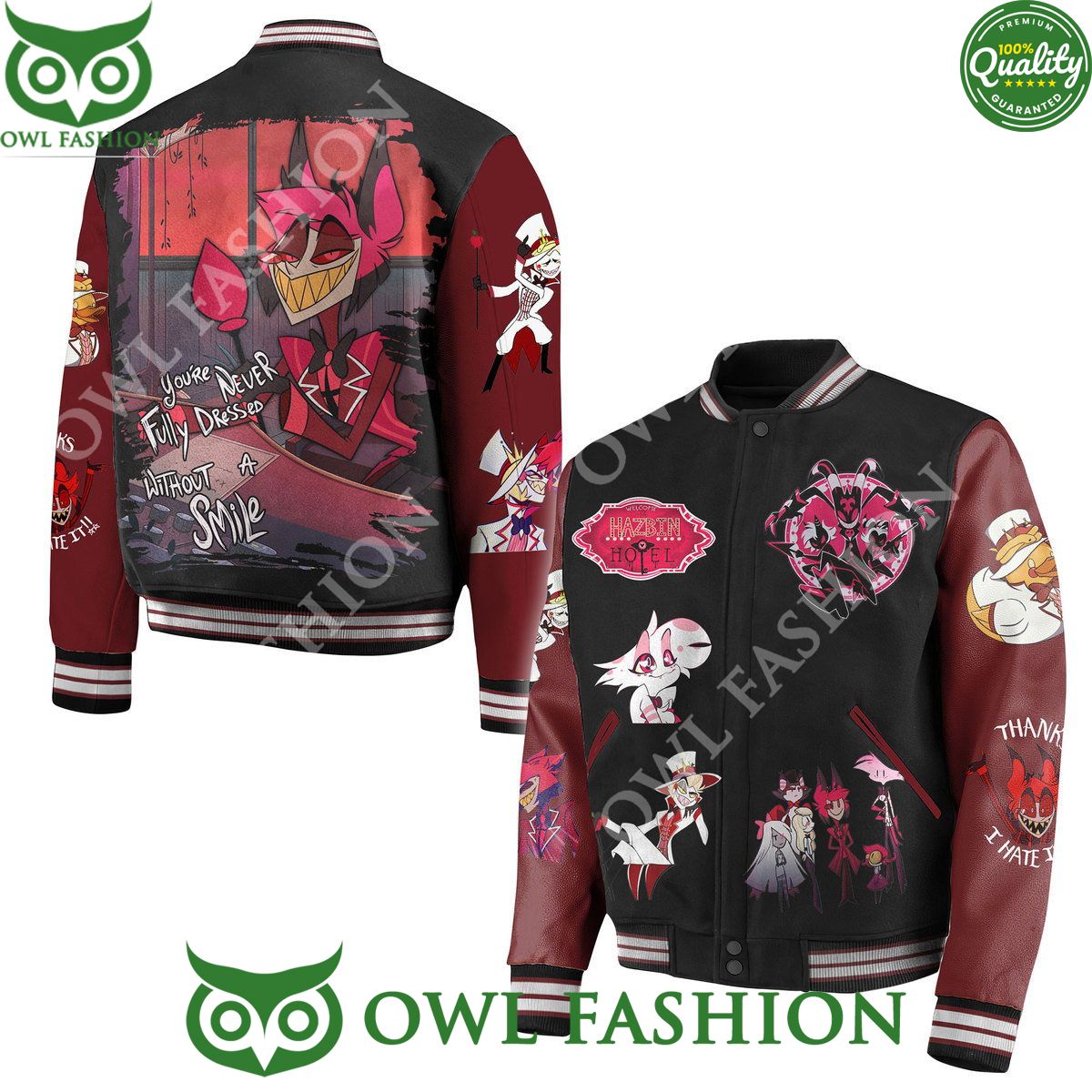 Alastor Hazbin Hotel You never fully dressed without smiles Baseball jacket Varsity