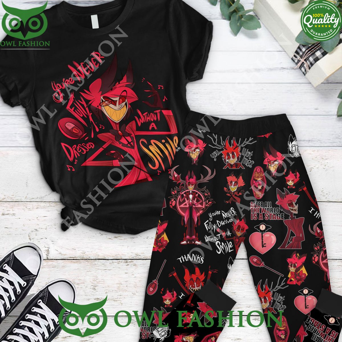 Alastor Hazbin Hotel You never fully dressed without smiles pajamas set