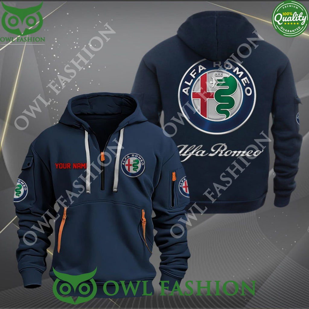 Alfa Romeo Custom Name 2D Half Zipper Hoodie