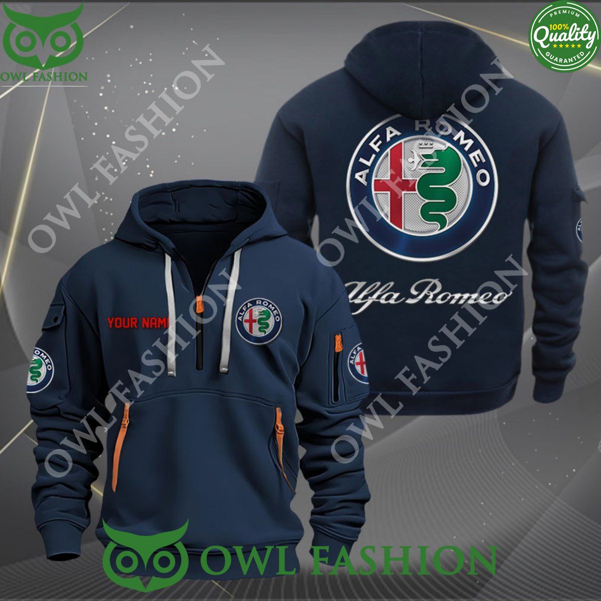 Alfa Romeo Custom Name 2D Half Zipper Hoodie