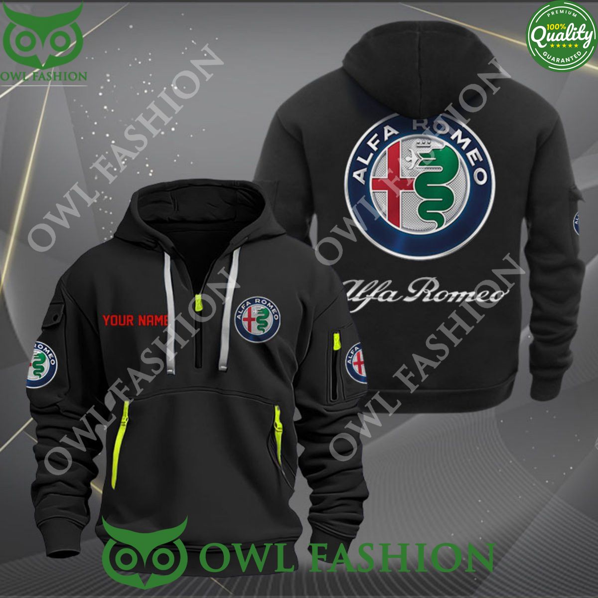 Alfa Romeo Custom Name 2D Half Zipper Hoodie