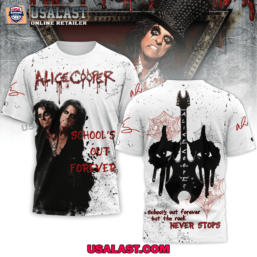 Alice Cooper School’s Out Forever But The Rock Never Stops 3D Shirt