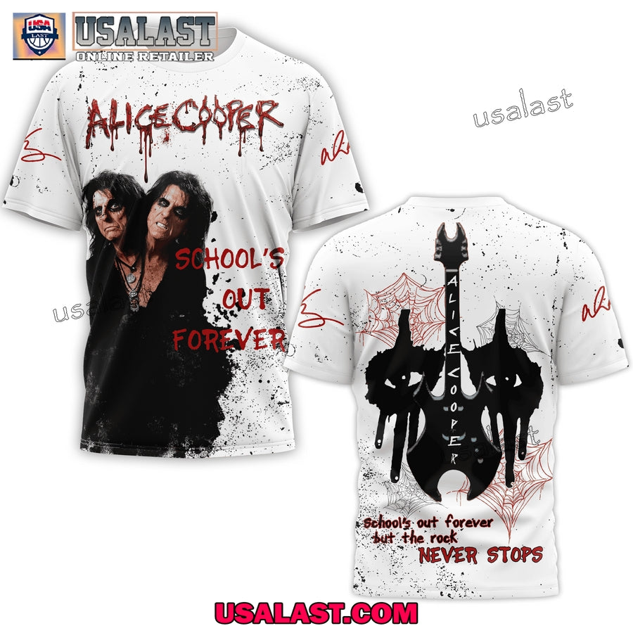 Alice Cooper School’s Out Forever But The Rock Never Stops 3D Shirt
