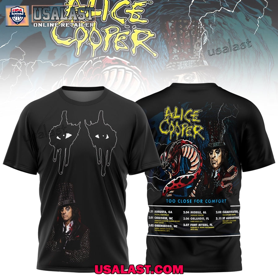 Alice Cooper Too Close For Comfort Black 3D T-Shirt