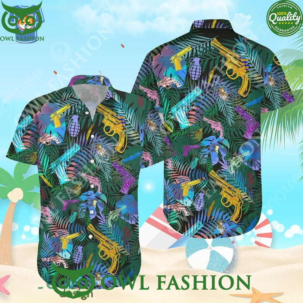 Aloha Colorful Short Gun Tropical Pattern Sumer Hawaiian Shirt