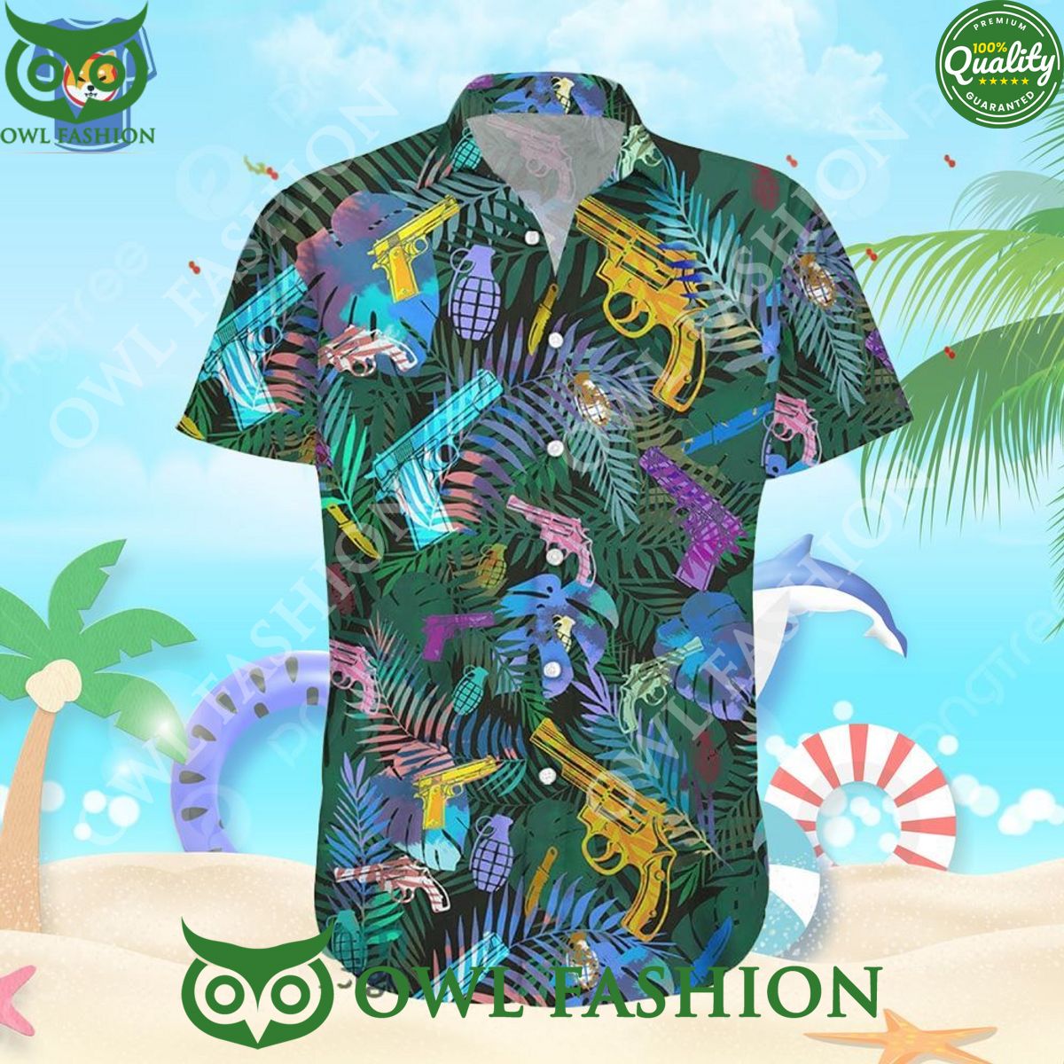 Aloha Colorful Short Gun Tropical Pattern Sumer Hawaiian Shirt