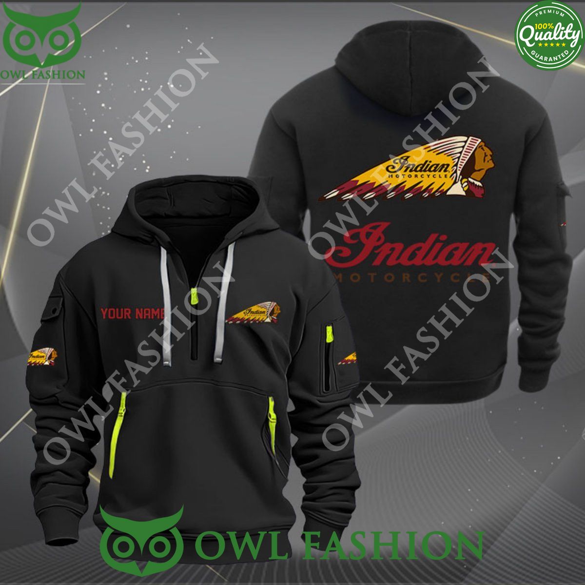 American automotive manufacturer Indian Motorcycle Custom Name Color 2D quarter zip hoodie