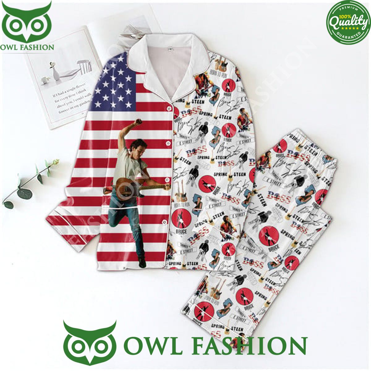 American Flag Bruce Springsteen Button Down Pajamas Set