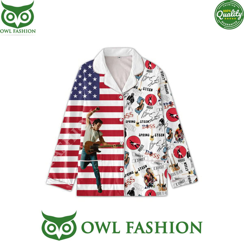 American Flag Bruce Springsteen Button Down Pajamas Set
