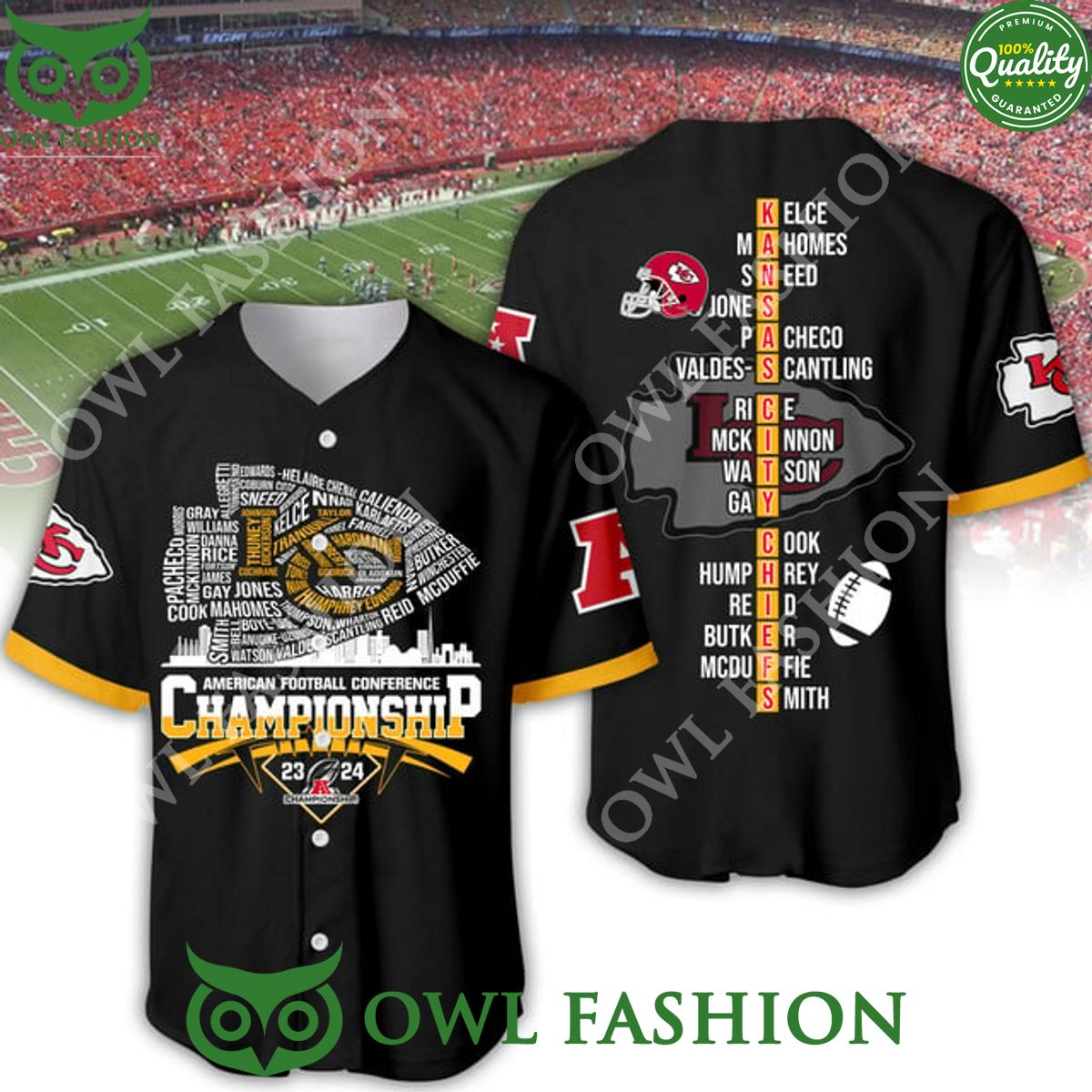 American Football Conference Kansas City Chiefs 2024 Black baseball jersey shirt