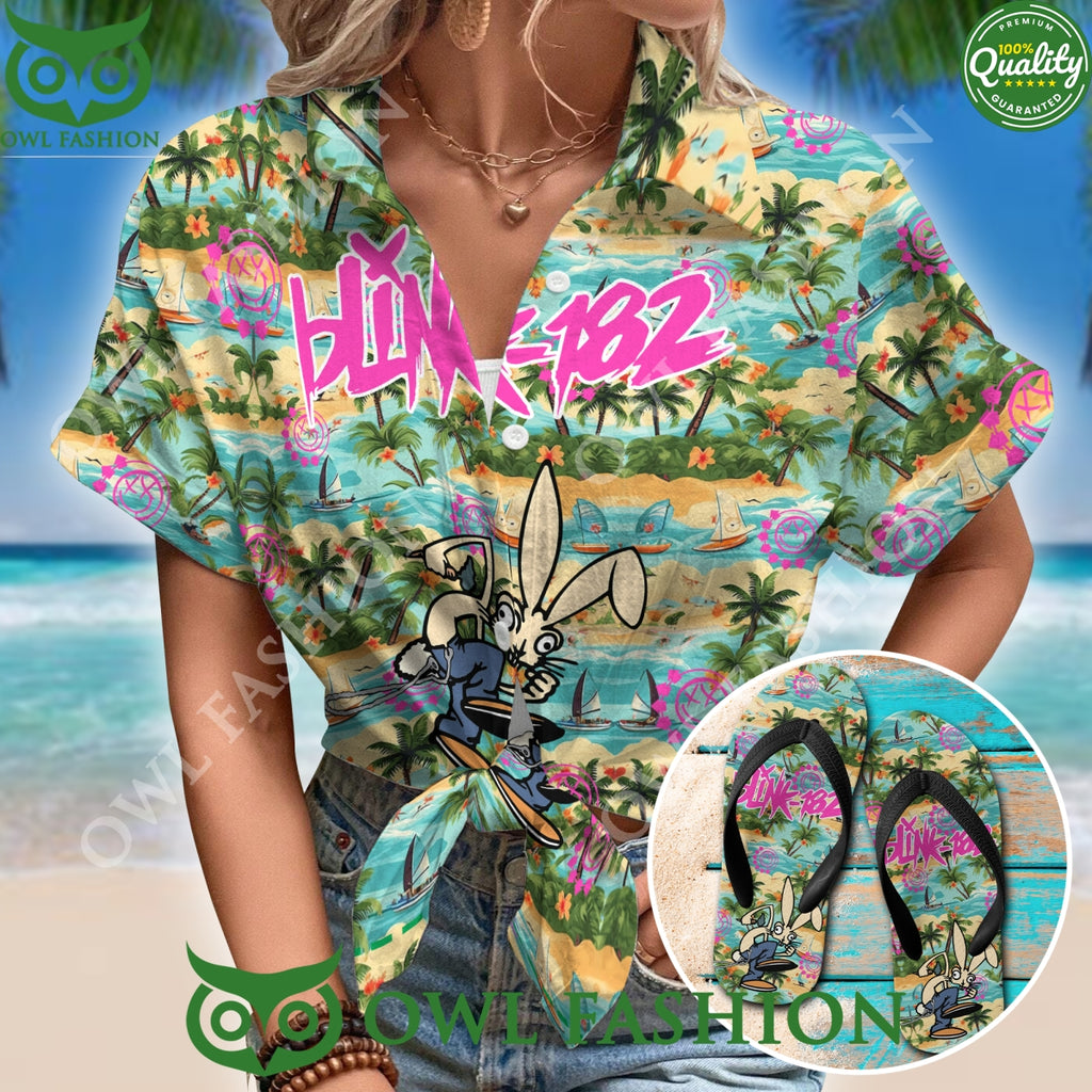 American rock Blink 182 Combo Hawaiian shirt and flip flop