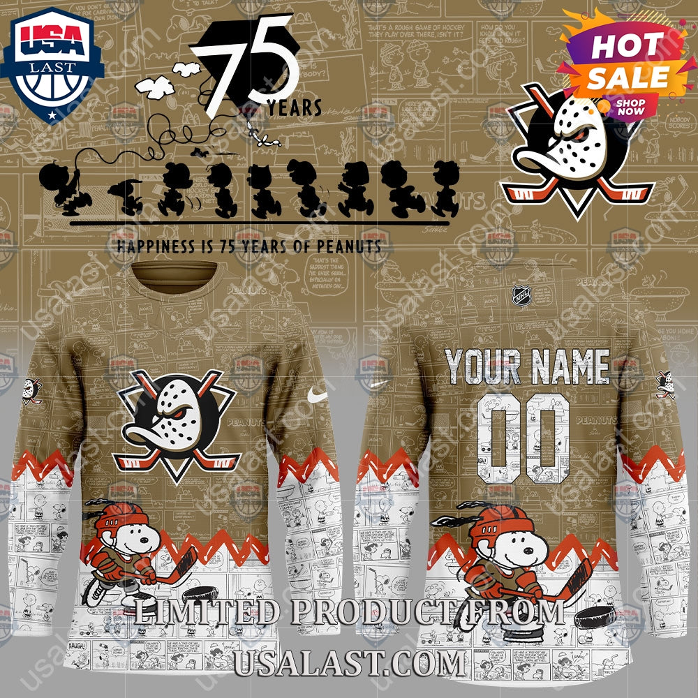 Anaheim Ducks NHL Happiness Is 75th Anniversary of Peanuts Hoodie