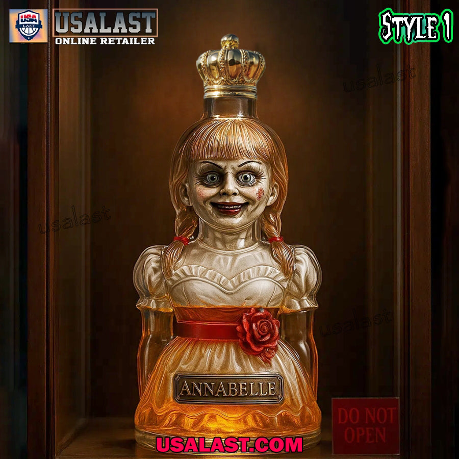 Annabelle Doll Halloween Whiskey Bottle