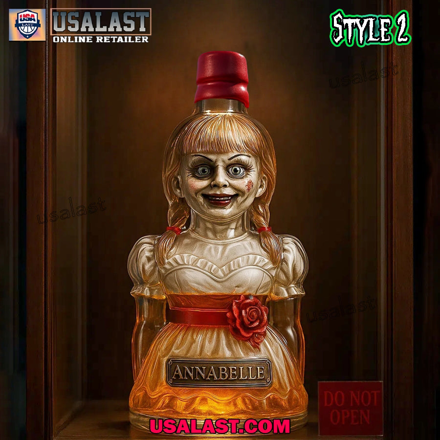 Annabelle Doll Halloween Whiskey Bottle