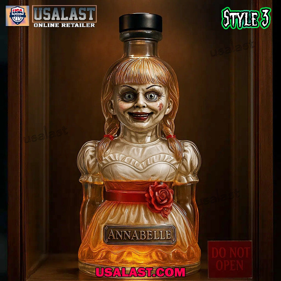 Annabelle Doll Halloween Whiskey Bottle