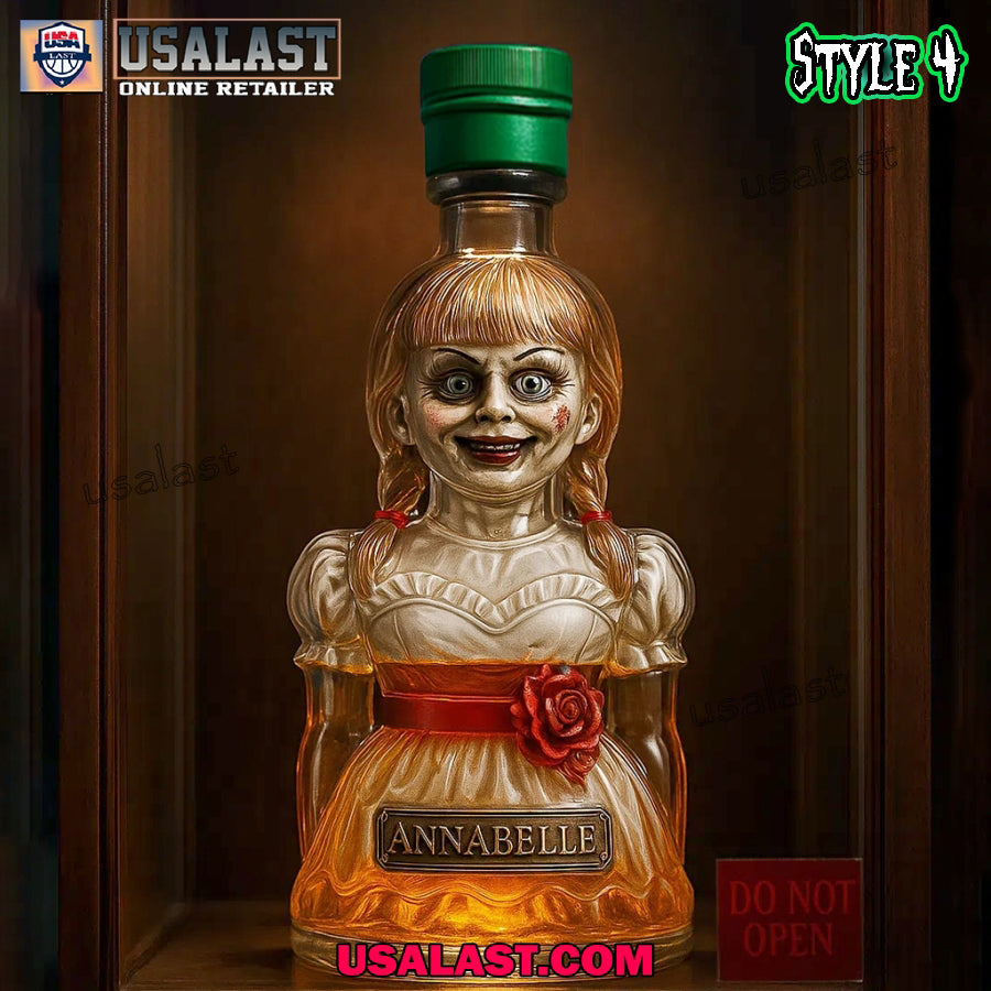 Annabelle Doll Halloween Whiskey Bottle