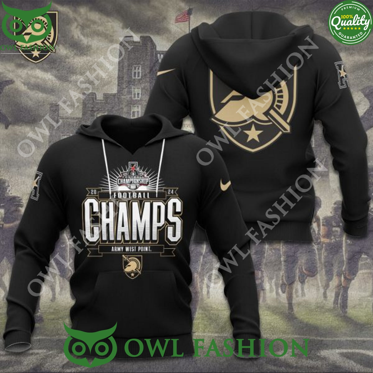 Army Black Knights Football Champs Army West point 2024 3d hoodie