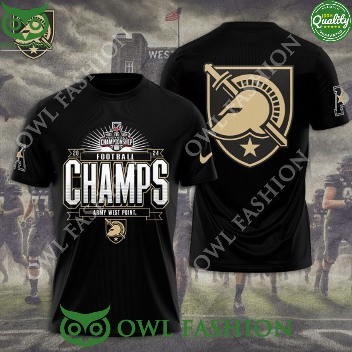 Army Black Knights Football Champs Army West point 2024 3d hoodie