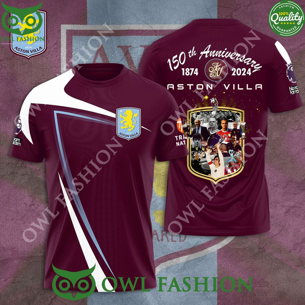 Aston Villa 150th Anniversary 1874 2024 3D t shirt