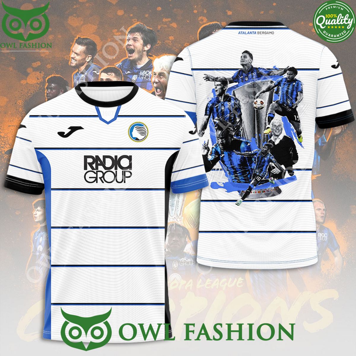 Atalanta BC UEFA Europa League Champion Radia Group 3D white t shirt