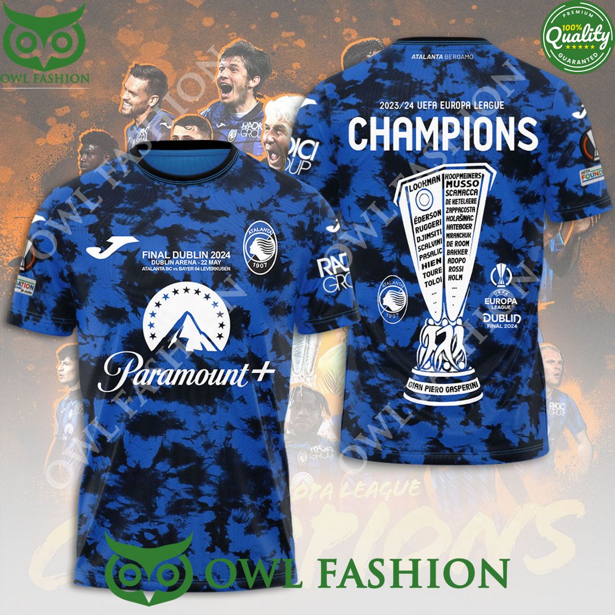 Atalanta BC UEFA Europa League Final Dublin 2024 3D t shirt