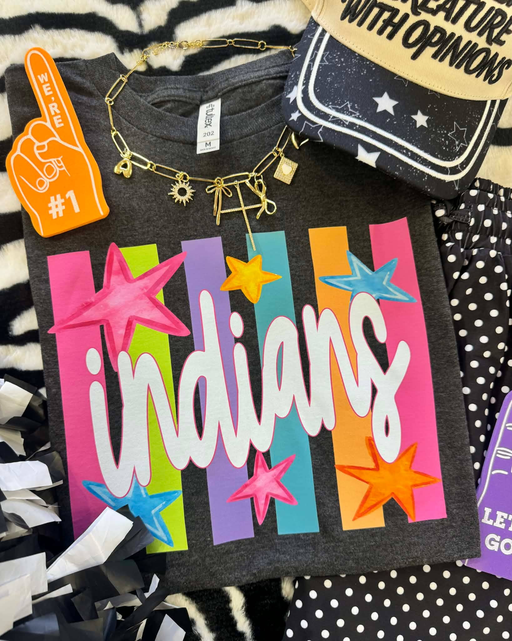 Indians Neon Rainbow Stars Tee