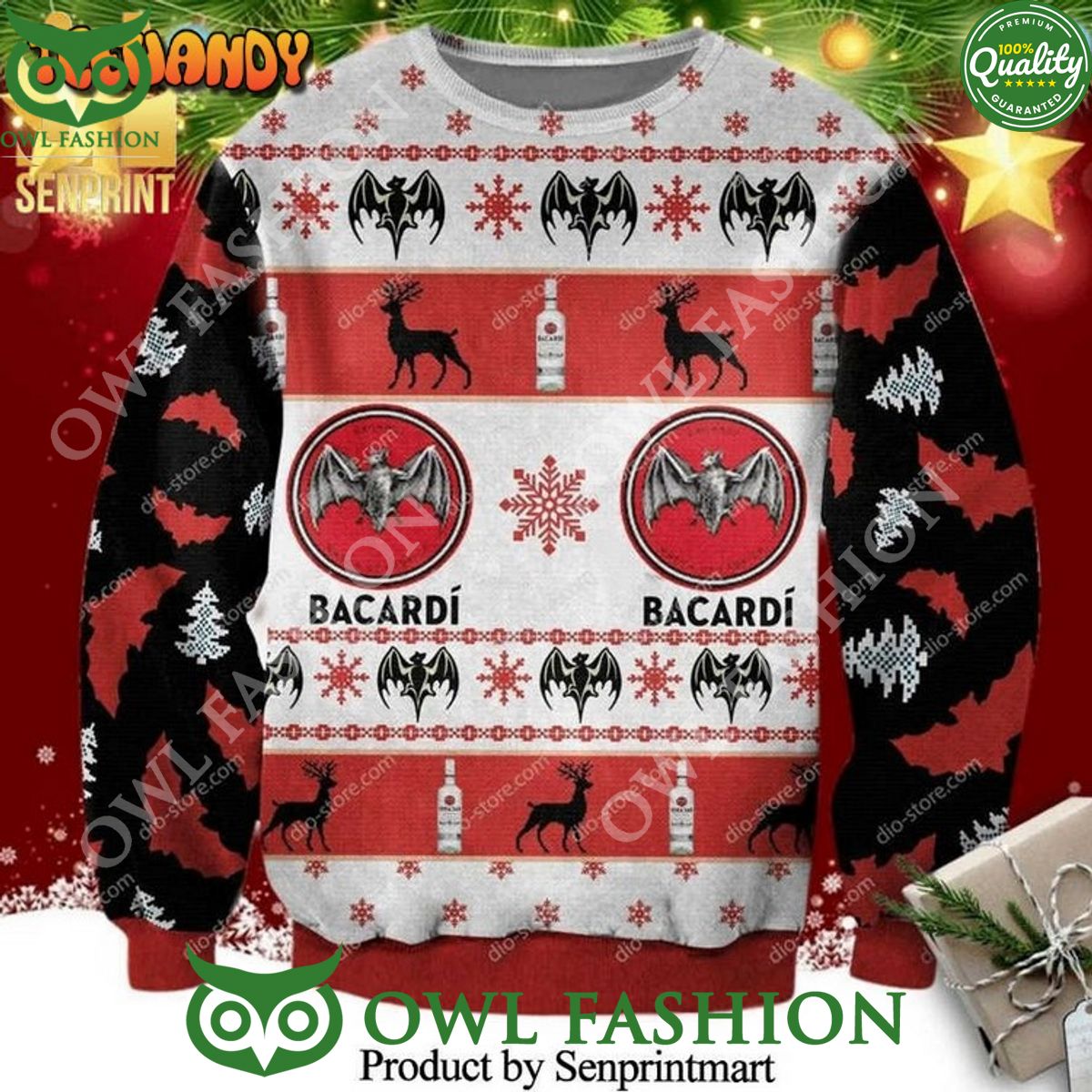 Bacardi Wine Alcohol Knitted Ugly Christmas Sweater
