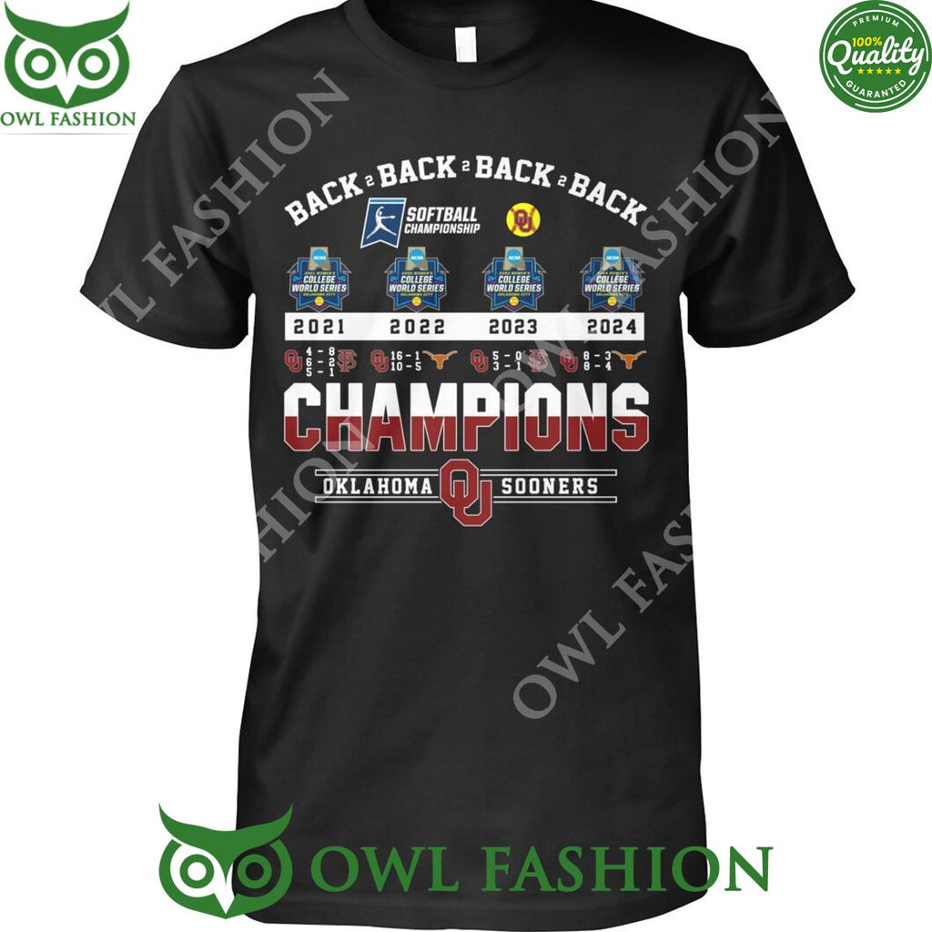 Back 2 back 4 times champions OKlahoma Sooners Softball t shirt