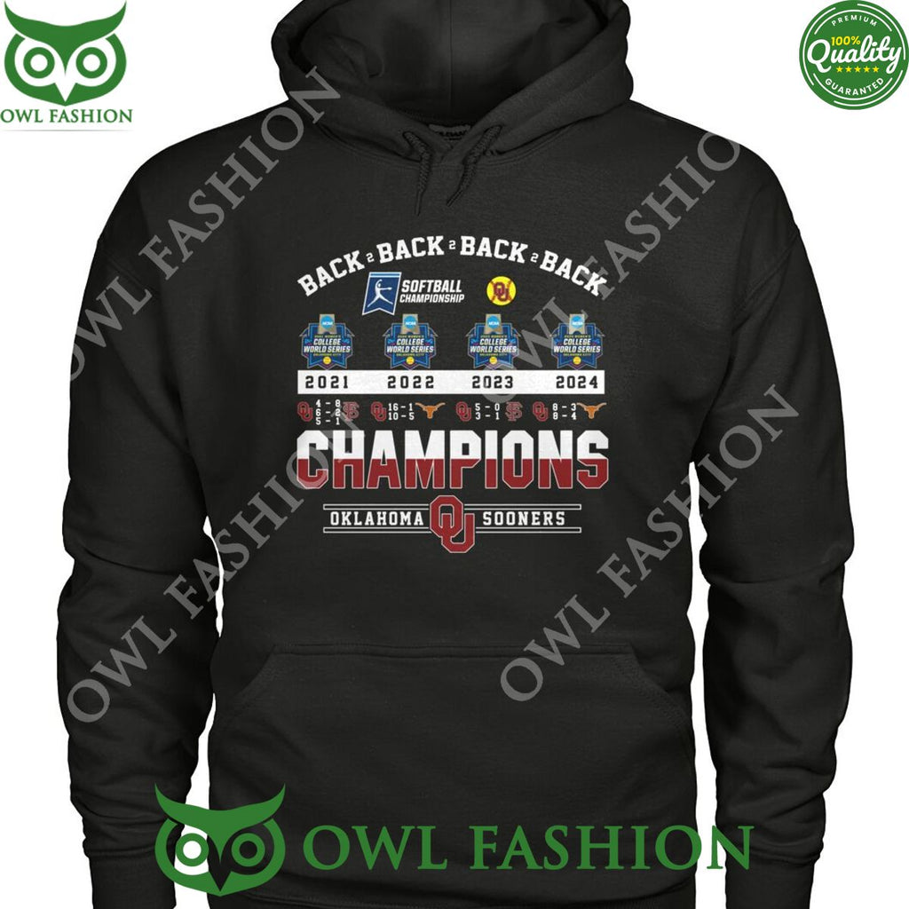Back 2 back 4 times champions OKlahoma Sooners Softball t shirt
