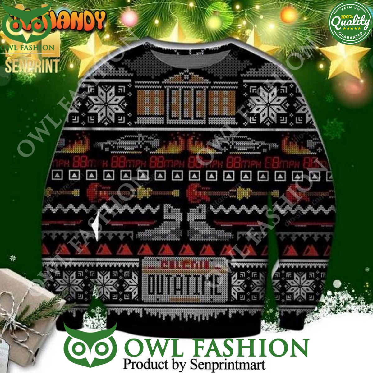 Back To The Future Pixel Car Knitted Ugly Christmas Sweater
