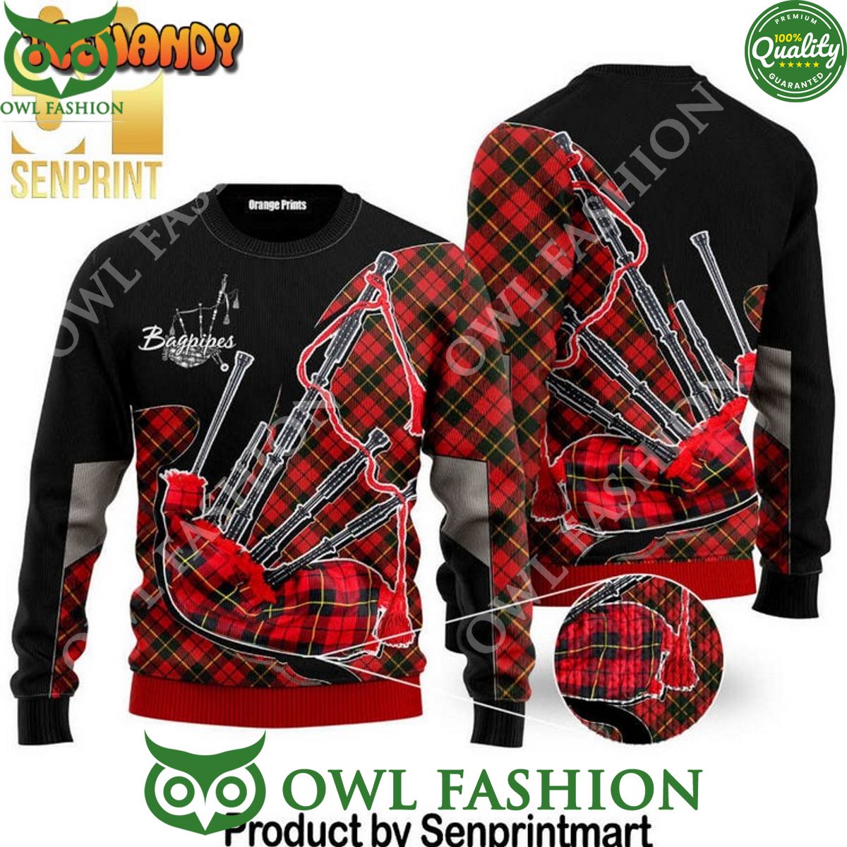 Bagpipes Music Wool Blend Ugly Knit Christmas Sweater