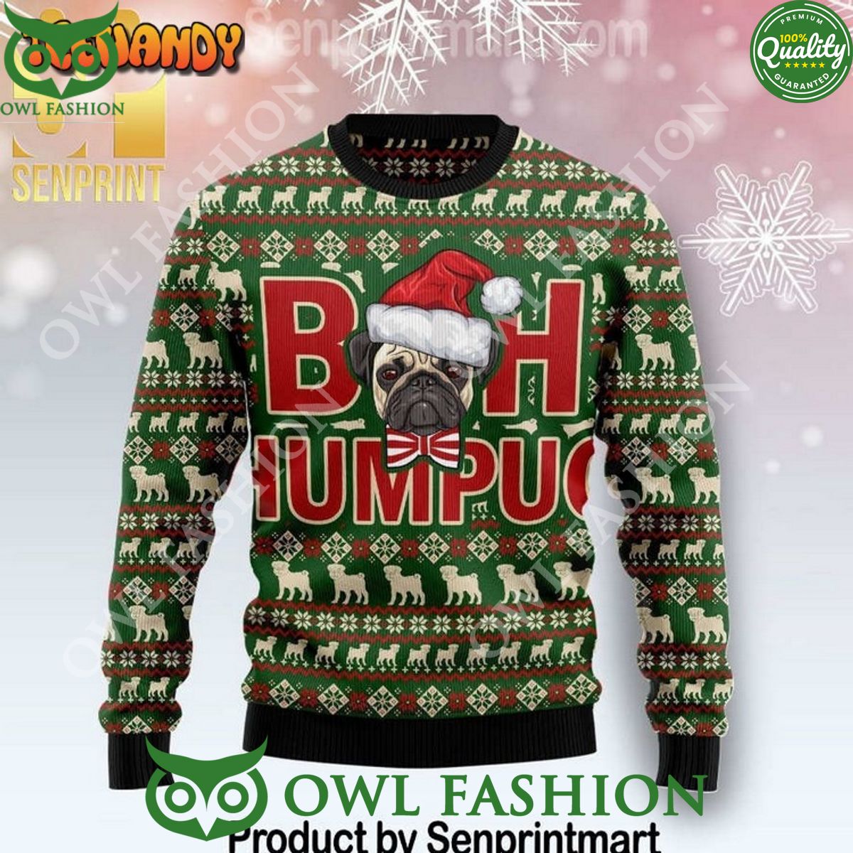 Bah Humpug Xmas Time All Over Printed Knitted Ugly Sweater