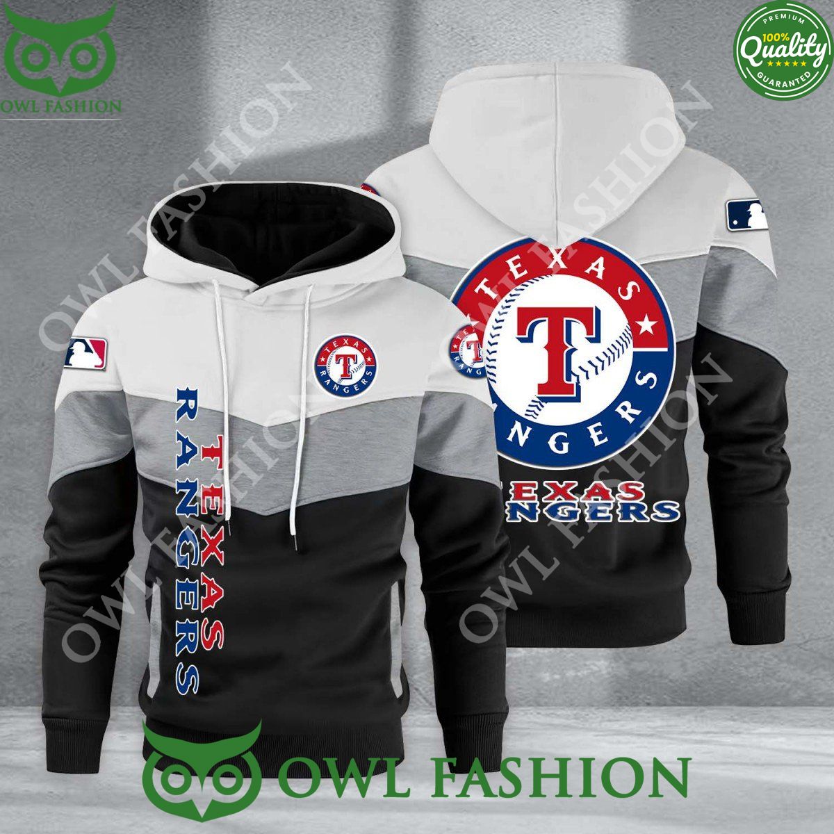 Baseball Texas Rangers Team MLB Black White Printed Hoodie