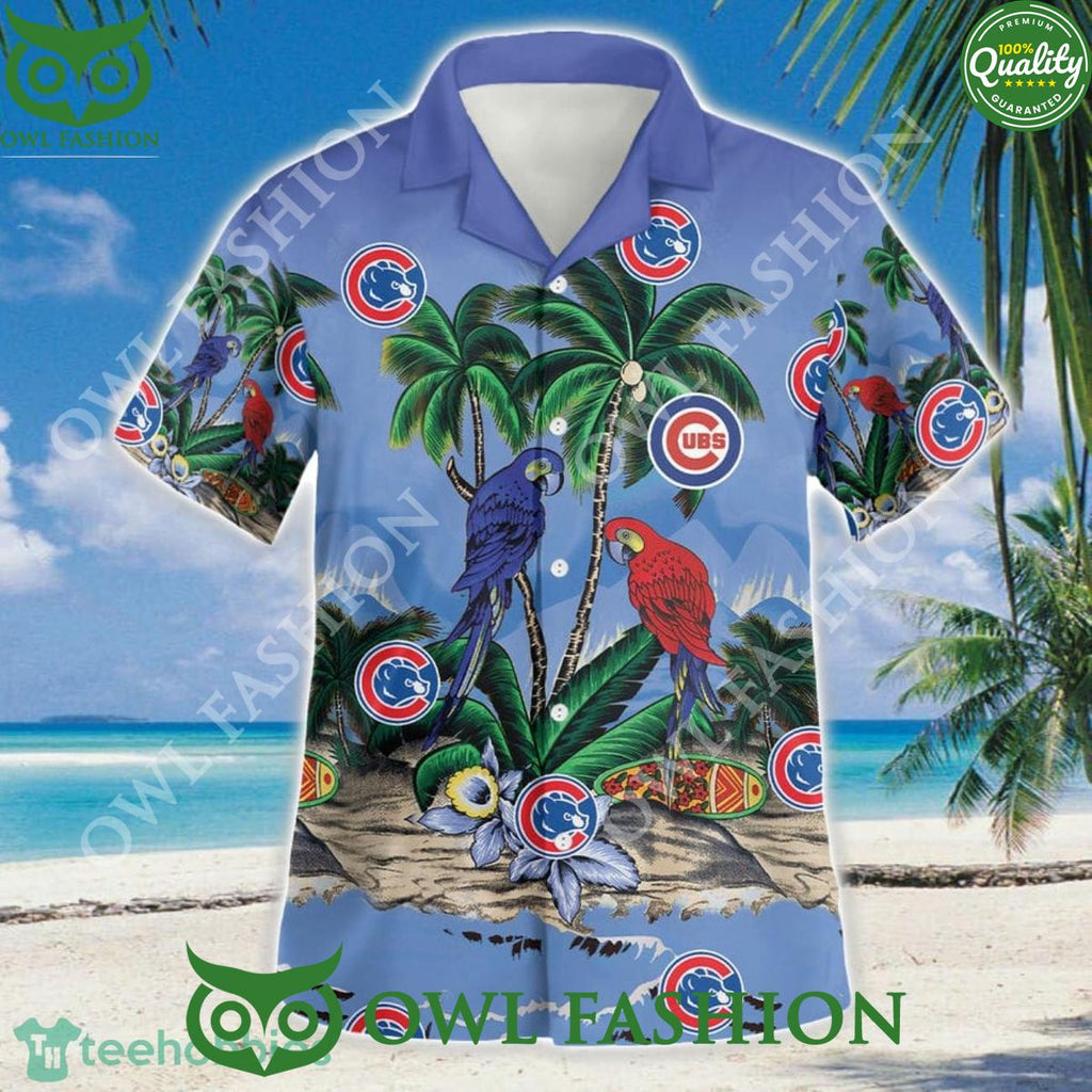 Beach Chicago Cubs Parrots Couple 3D Hawaiian Shirt For summer
